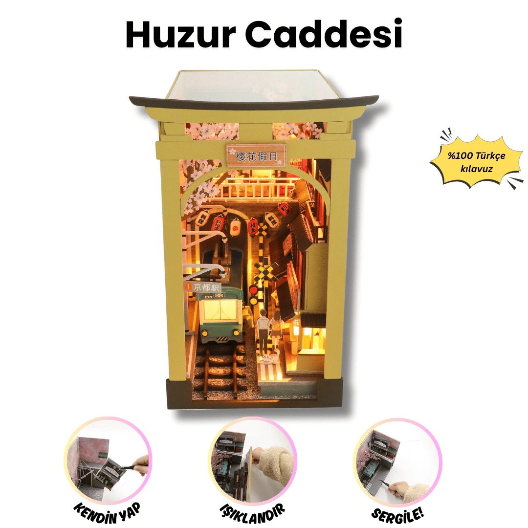 Huzur Caddesi | Minyatür Kitap Arası Maketi | Kendin Yap Booknook | Ahşap Hobi Seti | LED Işıklı 3D Puzzle