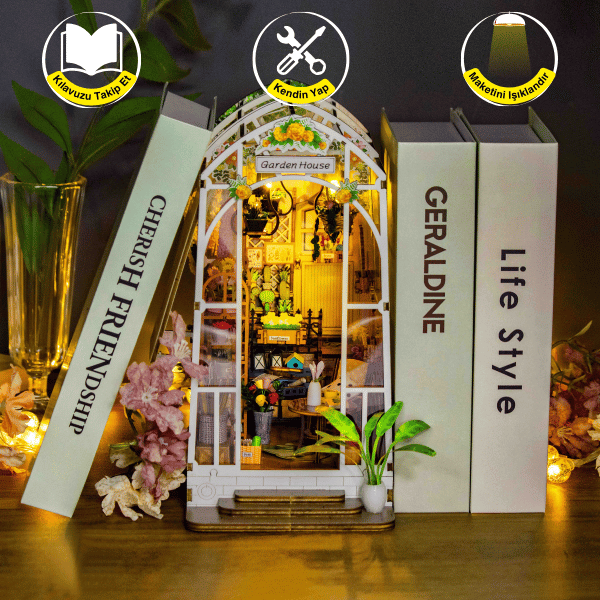 Aydınlatmalı Yeşil Mabet maket hobi seti, kitaplık dekorasyonu.